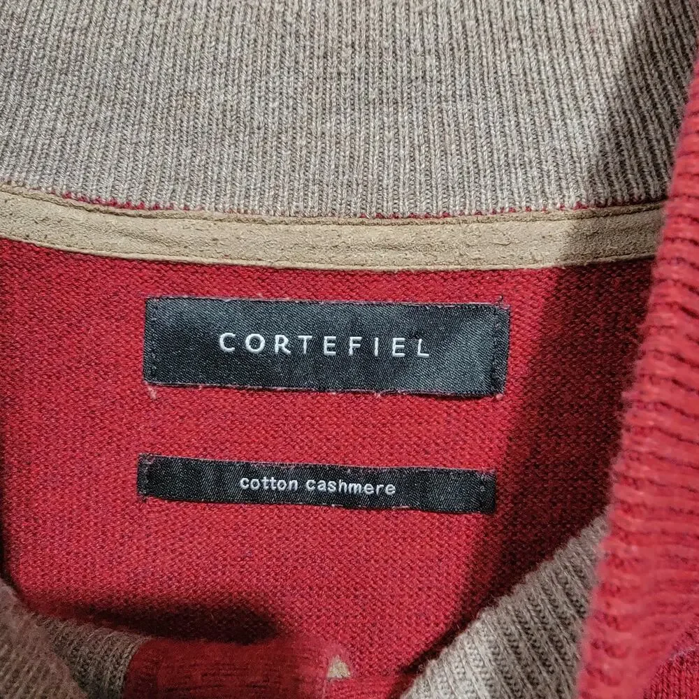 Cortefiel Mens Sweater Red Heather Cotton Cashmere Quarter Button Size XXL